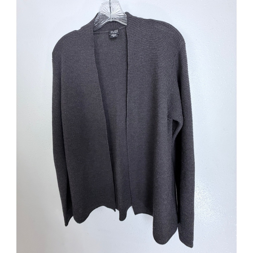 Eileen Fisher Open Front Cardigan Chocolate Brown 100% Wool Italian Yarn S